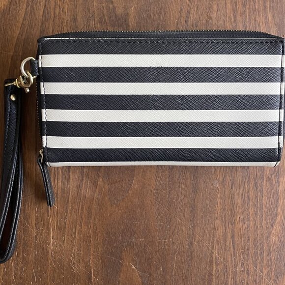 Disney Parks Minnie Mouse Red Bow Clutch Wallet Wristlet Black & White Striped - Picture 5 of 5